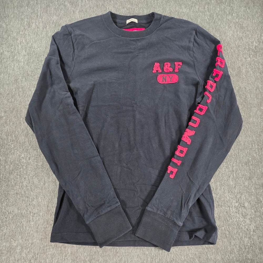 Abercrombie & Fitch Long Sleeve Shirt Mens Large Black Red Logo Muscle Tee